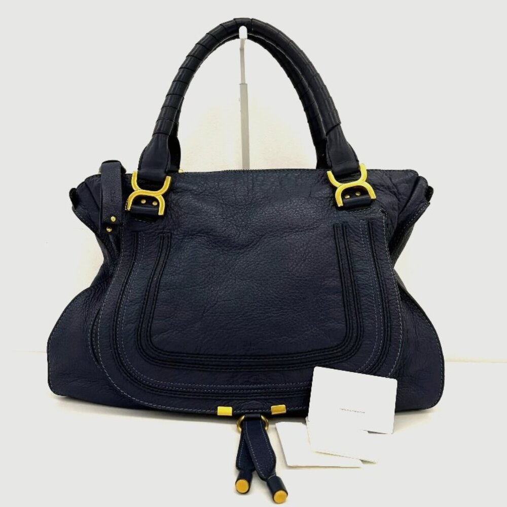 Authentic CHLOE Marcie Hobo Large Leather Bag Navy